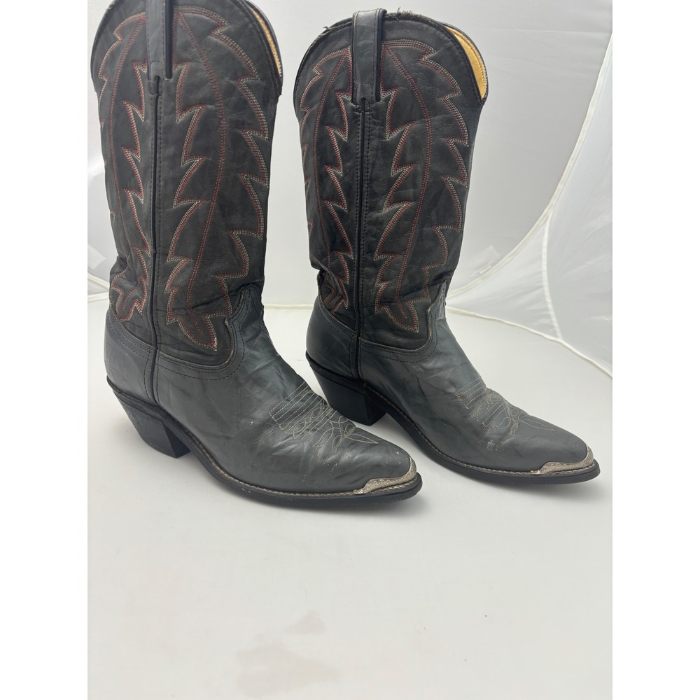 Durango Mens Black Leather Western Cowboy Boots Red Embroidery DB407 Size 8 D